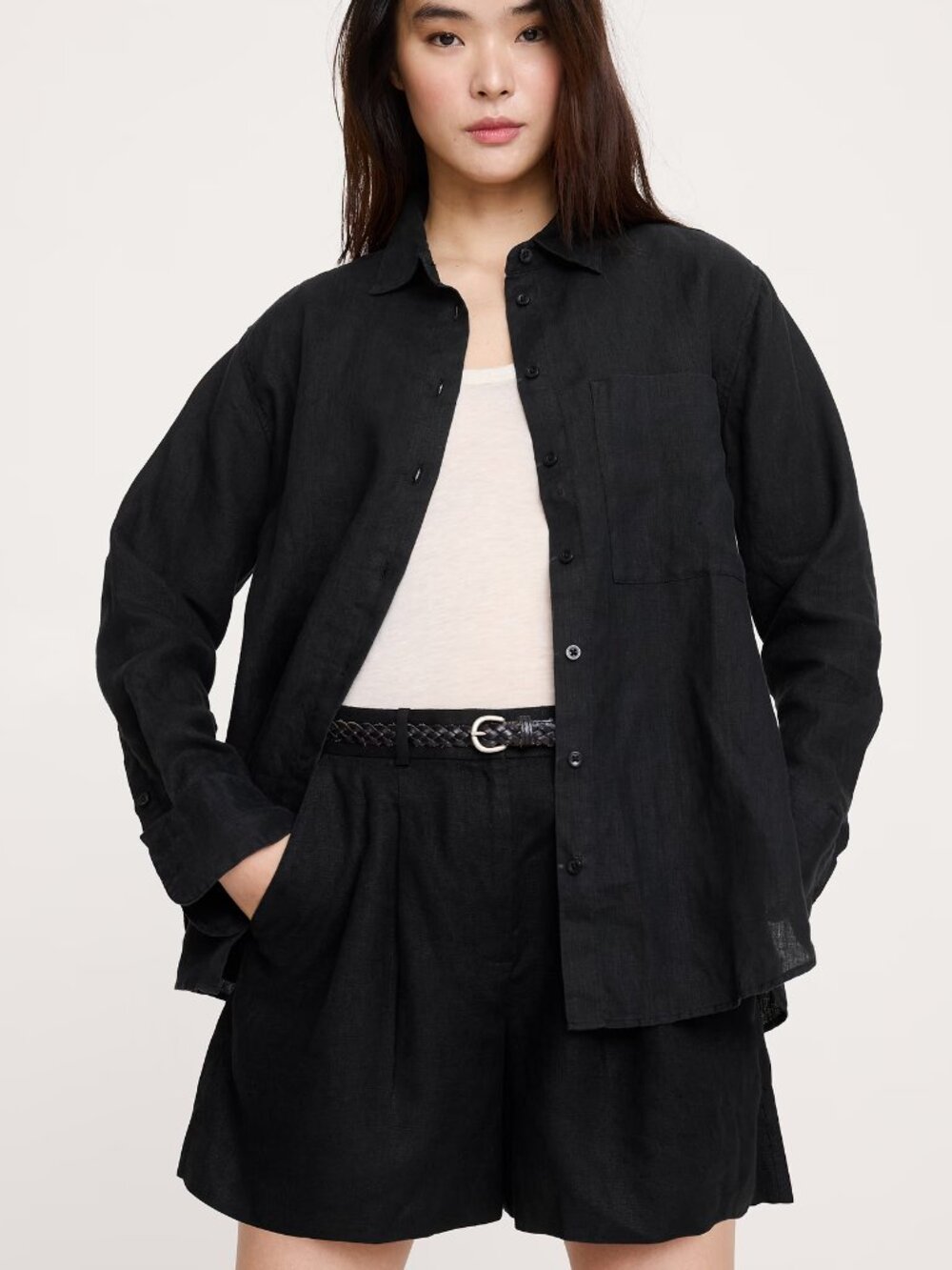NWT!! Banana Republic Black The Oversized 100% Euro Linen Shirt M